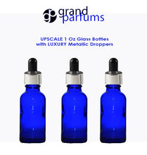 Load image into Gallery viewer, 6 Cobalt BLUE 30ml Glass Bottles w/ Metallic Silver &amp; Black Dropper Pipette 1 Oz LUXURY Cosmetic Skincare Packaging, Serum Essential Oil