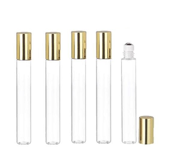 144 LUXURY Long Slim 10ml Clear Glass Roll-on, Roller Perfume Bottles STAINLESS STEEL Ball Fitment, 1/3 Oz Essential Oil, Lip Gloss, 10 ml