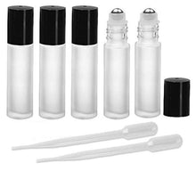 Load image into Gallery viewer, 12 FROSTED 10ml PREMIUM Roll On Bottles Stainless Steel Roller Balls 10 ml  1/3 Oz Essential Oil Perfume Lip Gloss White or Black Cap