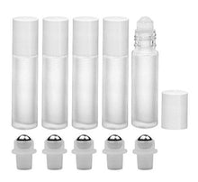 Load image into Gallery viewer, 12 FROSTED 10ml PREMIUM Roll On Bottles Stainless Steel Roller Balls 10 ml  1/3 Oz Essential Oil Perfume Lip Gloss White or Black Cap