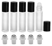 Load image into Gallery viewer, 12 FROSTED 10ml PREMIUM Roll On Bottles Stainless Steel Roller Balls 10 ml  1/3 Oz Essential Oil Perfume Lip Gloss White or Black Cap
