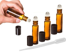 Load image into Gallery viewer, 12 High Quality - 10ml Amber Glass Roll-on Bottles w/ Stainless Steel RollerBalls Perfume, Essential Oil, Lip Balm, Party Favor - DIY Crafts