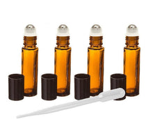 Load image into Gallery viewer, 12 High Quality - 10ml Amber Glass Roll-on Bottles w/ Stainless Steel RollerBalls Perfume, Essential Oil, Lip Balm, Party Favor - DIY Crafts
