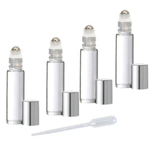 Load image into Gallery viewer, 12 CLEAR or Swirled 10mL Roller Bottles Metal Steel Rollers Copper Aluminum Caps