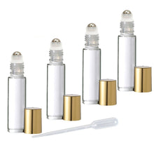 Load image into Gallery viewer, 12 CLEAR or Swirled 10mL DELUXE Rollerball Bottles Metal Steel Rollers Copper Rose Gold Aluminum Caps 1/3 Oz Roll-Ons Private Label