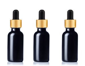 6 BLACK FROSTED Premium 1 Oz Glass Boston Round Matte Gold/Black Dropper Bottle 30ml Medicine Pipette Oil Serums, Essential Oils Dispensing