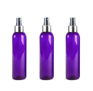 3 BPA Free Pet Plastic 8 Oz AMBER (240ml) Cosmo Bottles w/ Silver and Black Spray Cap for Perfume Essential Oil Blends Aromatherapy DIY