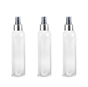 3 BPA Free Pet Plastic 8 Oz Purple (240ml) Cosmo Bottles w/ SILVER/Black Spray Cap for Perfume Essential Oil Blends Aromatherapy DIY