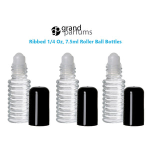 4 RIBBED LUXE 1/4 Oz 7.5mL Glass Rollerball Bottles Roll-On Storage for Essential Oil Perfume, Aromatherapy, Cologne, Roller Ball