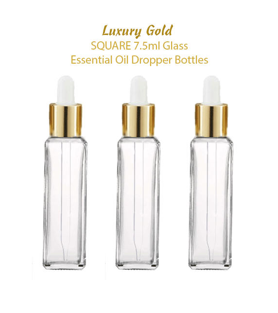 6 LUXURY Glass 7.5ml Gold Dropper Bottles for Essential Oils, Perfumes, Serums, Beard Oils, Upscale Private Label Packaging 1/4 Oz
