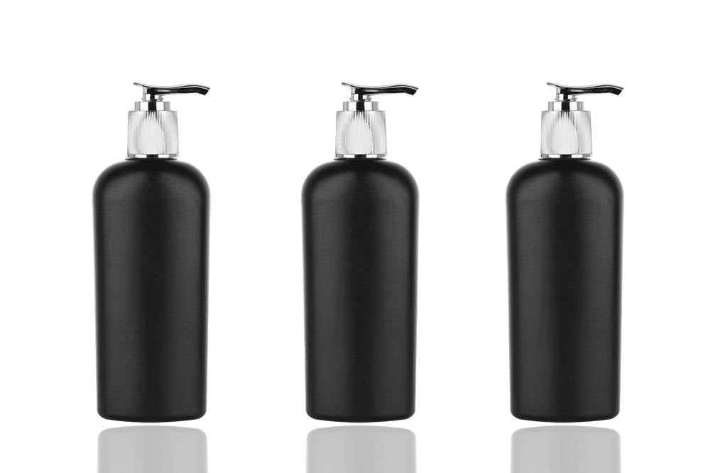 BLACK MATTE OVaL 6 Oz Lotion Pump Bottles, HDPE Plastic w/ Silver Metallized Ribbed Pump 180ml Private Label Shampoo, Body Cream Masculine