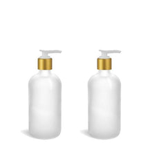 Load image into Gallery viewer, 1 Glass Lotion Pump Bottle, CLEAR FROSTED 8 Oz Bottles w/ Matte Silver ALUMINUM Overshell Pumps