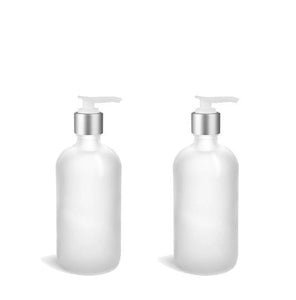 1 Glass Lotion Pump Bottle, CLEAR FROSTED 8 Oz Bottles w/ Shiny Gold Overshell Pumps