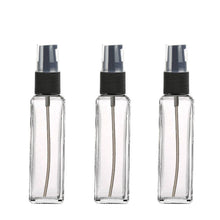 Load image into Gallery viewer, 12 LUXURY Glass 30ml or 60ml Bottles w/ Black Treatment Pumps 1 or 2 Oz Rectangular Bottle w/ Treatment Pump Cosmetic Skincare Packaging Serum