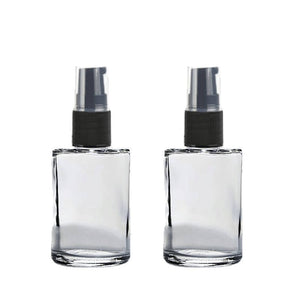 6 LUXURY Glass 30ml Bottles w/ Black Treatment Pumps 1 Oz Round Short Square Bottle w/ Treatment Pump Cosmetic Skincare Packaging Serum