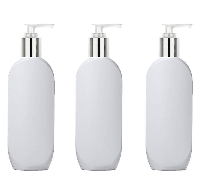 6 Empire 8 Oz Lotion Pump Bottles UPSCALE Metallic Silver Lotion Pump Cap, Shampoo, White HDPE Plastic, BPA Free Luxury Skincare Packaging