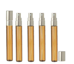 12 LUXURY Perfume Atomizers Long Slim Clear Glass 10ml Silver Capped Fine Mist Sprayer 1/3 Oz Cologne Blend, Samples Private Label Packaging