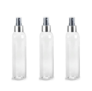 3 BPA Free Pet Plastic 8 Oz AMBER (240ml) Cosmo Bottles w/ Silver and Black Spray Cap for Perfume Essential Oil Blends Aromatherapy DIY