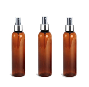 3 BPA Free Pet Plastic 8 Oz CLEAR (240ml) Cosmo Bottles w/ Silver and Black Spray Cap for Perfume Essential Oil Blends Aromatherapy DIY