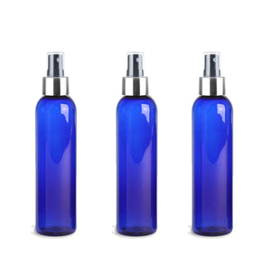 3 BPA Free Pet Plastic 8 Oz Purple (240ml) Cosmo Bottles w/ SILVER/Black Spray Cap for Perfume Essential Oil Blends Aromatherapy DIY