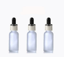 Load image into Gallery viewer, 12 FROSTED 30ml Glass Bottles w/ Metallic Gold Glass Dropper Pipette 1 Oz UPSCALE LUXURY Cosmetic Skincare Packaging, Serum Essential Oil