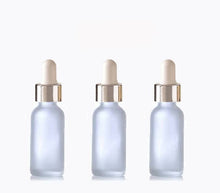 Load image into Gallery viewer, 12 FROSTED 30ml Glass Bottles w/ Metallic Gold Glass Dropper Pipette 1 Oz UPSCALE LUXURY Cosmetic Skincare Packaging, Serum Essential Oil