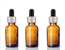 Load image into Gallery viewer, 12 BLACK FROSTED Premium 1 Oz Glass Boston Round Matte Silver/Black Dropper Bottle 30ml Medicine Pipette Oil Serum Essential Oils Dispensing
