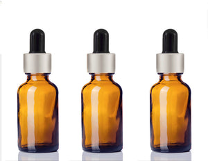 12 BLACK FROSTED Premium 1 Oz Glass Boston Round Matte Silver/Black Dropper Bottle 30ml Medicine Pipette Oil Serum Essential Oils Dispensing