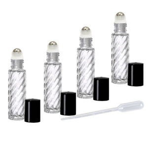 100 CLEAR or SWIRLED PREMIUM Roll On Bottles Glass or Metal Steel Roller Balls 10ml Essential Oil, Perfume Roller 1/3 Oz Choose Cap Color