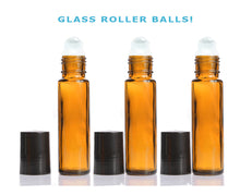 Load image into Gallery viewer, 6 Sets 10ml Amber Glass Bottles, with GLASS ROLLERBALLS Perfume, Essential Oil, Party Favor, Purse Size Bottles - DIY Scent Bottles