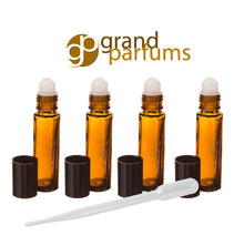 Load image into Gallery viewer, 6 Sets 10ml Amber Glass Bottles, with GLASS ROLLERBALLS Perfume, Essential Oil, Party Favor, Purse Size Bottles - DIY Scent Bottles