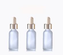 Load image into Gallery viewer, 100 FROSTED 60ml Glass Bottles w/ Metallic Gold Glass Dropper Pipette 2 Oz UPSCALE LUXURY Cosmetic Skincare Packaging, Serum Essential Oil