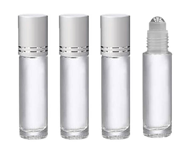 12 CLEAR 10mL DELUXE Bottles Steel or Glass Rollerballs, Pink, Turquoise, Black Gold or Silver Metallic Caps 1/3 Oz Essential Oil Perfume