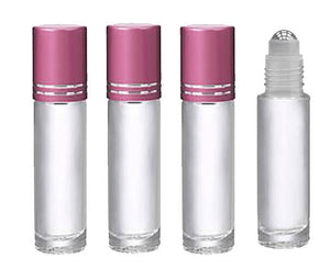 12 CLEAR 10mL DELUXE Bottles Steel or Glass Rollerballs, Pink, Turquoise, Black Gold or Silver Metallic Caps 1/3 Oz Essential Oil Perfume