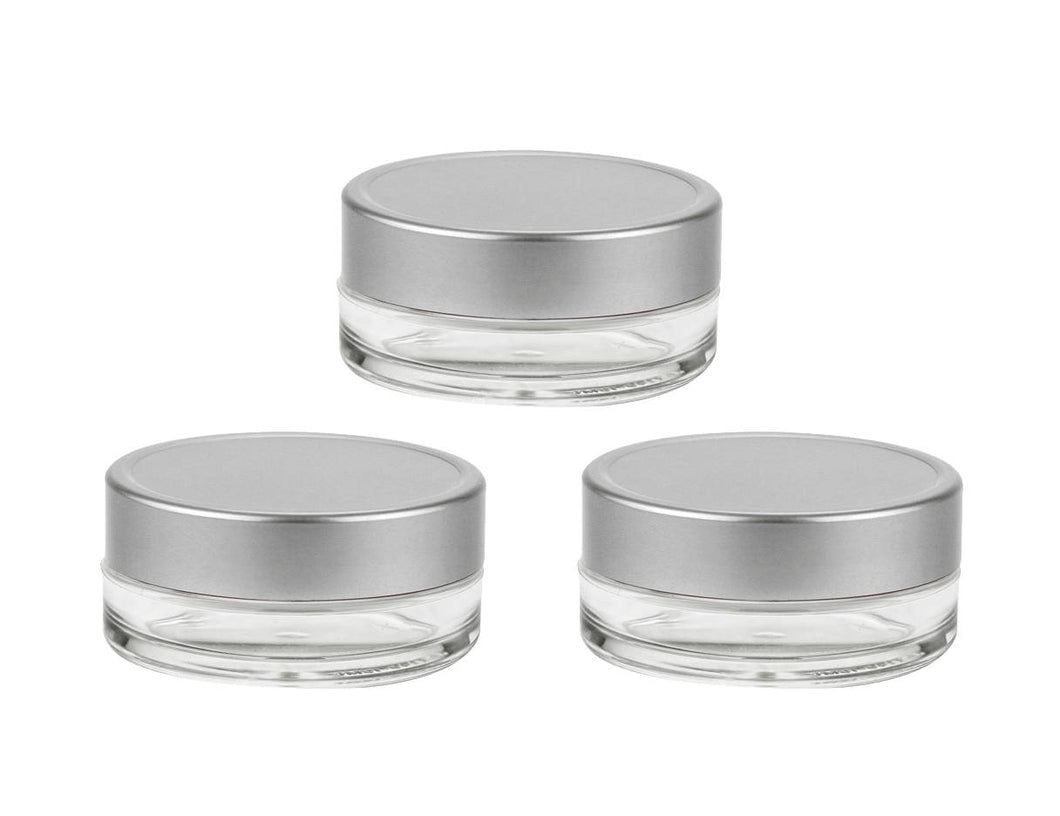 6 LUXURY 15ml Mini Plastic Cosmetic Jars Brushed Silver Lids, Private Label Empty Containers Solid Perfume, Salve, Glitter, Lip Gloss Balm