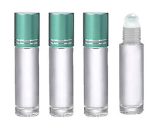 Load image into Gallery viewer, 12 CLEAR 10mL DELUXE Bottles Glass or Steel Rollerballs, Pink, Turquoise, Black Gold or Silver Metallic Caps 1/3 Oz Essential Oil Perfume