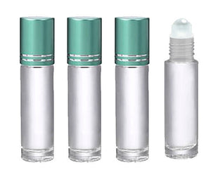 12 CLEAR 10mL DELUXE Bottles Glass or Steel Rollerballs, Pink, Turquoise, Black Gold or Silver Metallic Caps 1/3 Oz Essential Oil Perfume