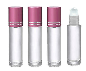 6 CLEAR 10mL DELUXE Bottles Glass or Steel Rollerballs, Pink, Turquoise, Black Gold or Silver Metallic Caps 1/3 Oz Essential Oil Perfume