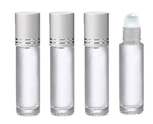 Load image into Gallery viewer, 6 CLEAR 10mL DELUXE Bottles Glass or Steel Rollerballs, Pink, Turquoise, Black Gold or Silver Metallic Caps 1/3 Oz Essential Oil Perfume