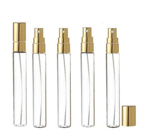 12 LUXURY Perfume Atomizers Long Slim Clear Glass 10ml Silver Capped Fine Mist Sprayer 1/3 Oz Cologne Blend, Samples Private Label Packaging