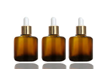 Load image into Gallery viewer, 6-12 Pcs Mini ESSENTIAL OIL Dropper Bottles, 8ml Amber Glass with Shiny GOLD Caps for Perfume
