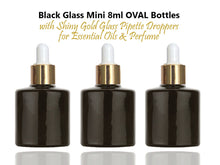 Load image into Gallery viewer, 6-12 Pcs Mini ESSENTIAL OIL Dropper Bottles, 8ml Amber Glass with Shiny GOLD Caps for Perfume
