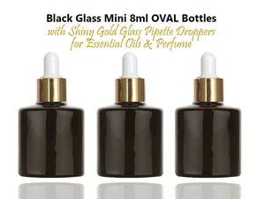 6-12 Pcs Mini ESSENTIAL OIL Dropper Bottles, 8ml Amber Glass with Shiny GOLD Caps for Perfume