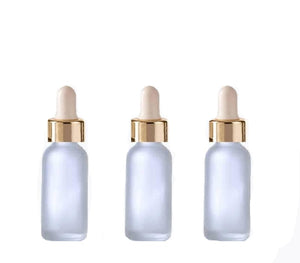 12 FROSTED 30ml Glass Bottles w/ Metallic Gold Glass Dropper Pipette 1 Oz UPSCALE LUXURY Cosmetic Skincare Packaging, Serum Essential Oil