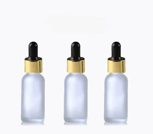 12 FROSTED 30ml Glass Bottles w/ Metallic Gold Glass Dropper Pipette 1 Oz UPSCALE LUXURY Cosmetic Skincare Packaging, Serum Essential Oil