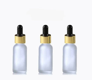 12 FROSTED 30ml Glass Bottles w/ Metallic Gold Glass Dropper Pipette 1 Oz UPSCALE LUXURY Cosmetic Skincare Packaging, Serum Essential Oil