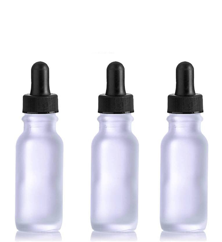 100 Frosted 15ml GLASS Dropper Bottles,  Empty Boston Round 1/2 Ounce Medicine Serum, Essential Oil Eliquid Bottles Refillable 15 ml