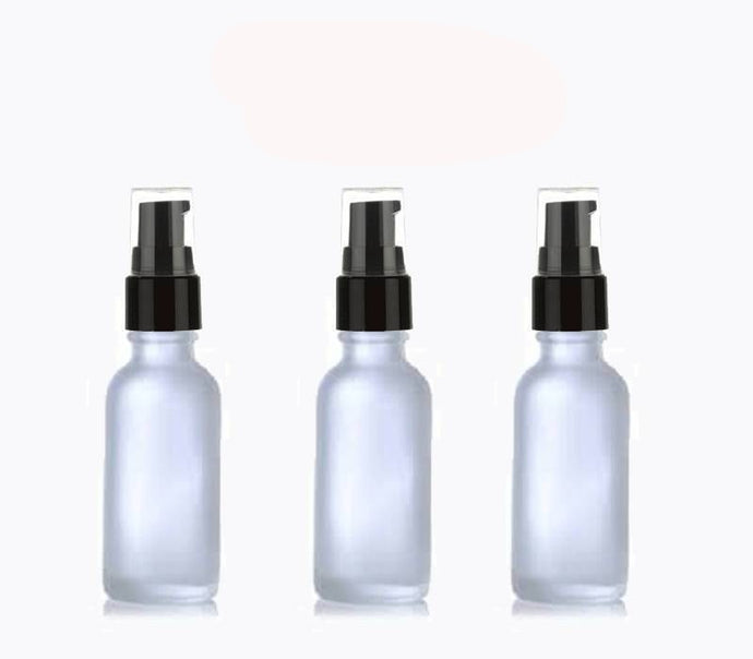 6 UPSCALE 15ml FROSTED Glass Bottles w/ Black Treatment Pumps 1/2 Oz Boston Round Bottle Refillable Pump Cosmetic Skincare Packaging Serum