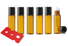 Load image into Gallery viewer, 144 Dark Amber Micro Mini 5ml Rollon Bottles STAINLESS STEEL/GLASS Roller Balls Perfume Oil 1/6 Oz Lip Balm 5 ml W/ Bonus Essential Oil Key