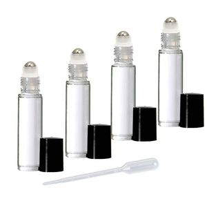 100 CLEAR or SWIRLED PREMIUM Roll On Bottles Glass or Metal Steel Roller Balls 10ml Essential Oil, Perfume Roller 1/3 Oz Choose Cap Color